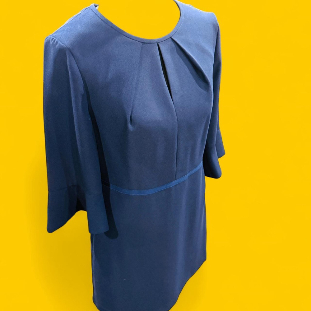 Preppy Modest Retro Navy Blue Knee Length Bell 3/4 Sleeve Dress 10 - Picture 2 of 7